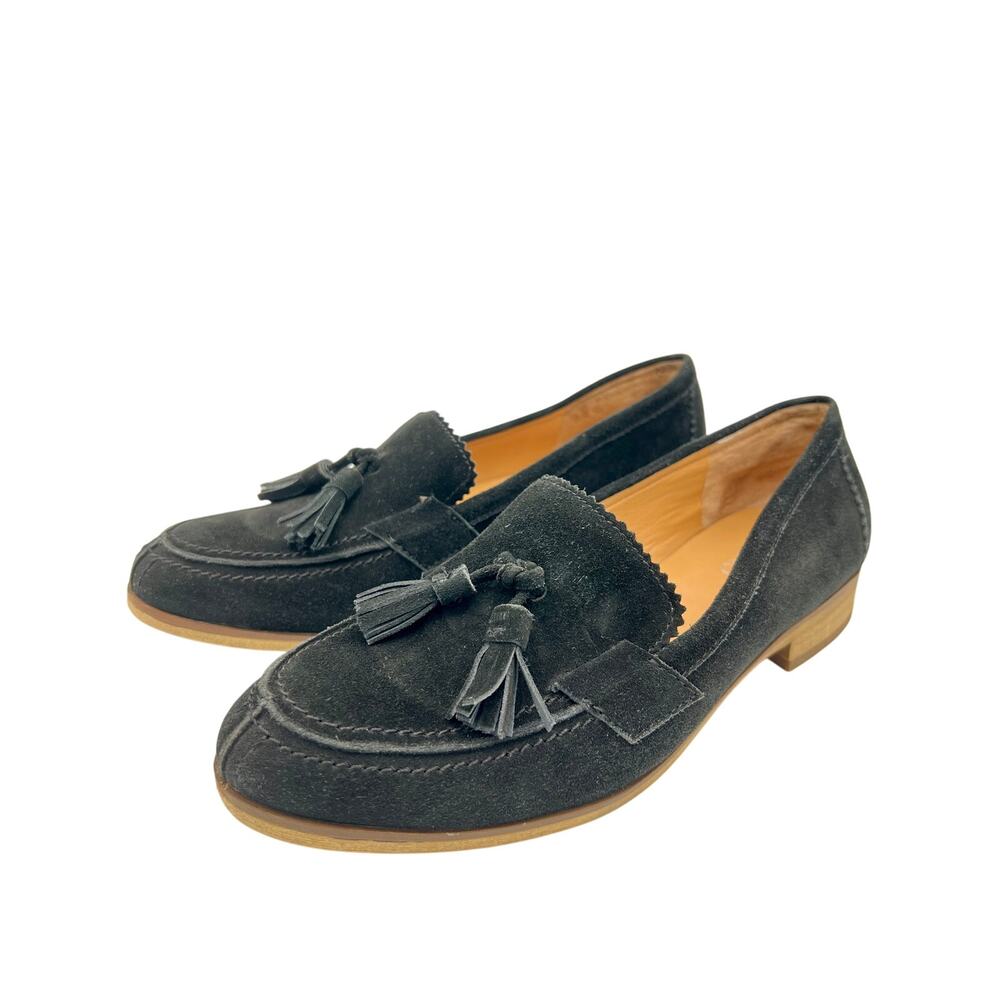 Franco Sarto Suede Loafer Womens 8.5 Black Tassel Dark Academia Preppy Corpcore